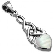 Mother of Pearl Heart Celtic Trinity Silver Pendant, p602